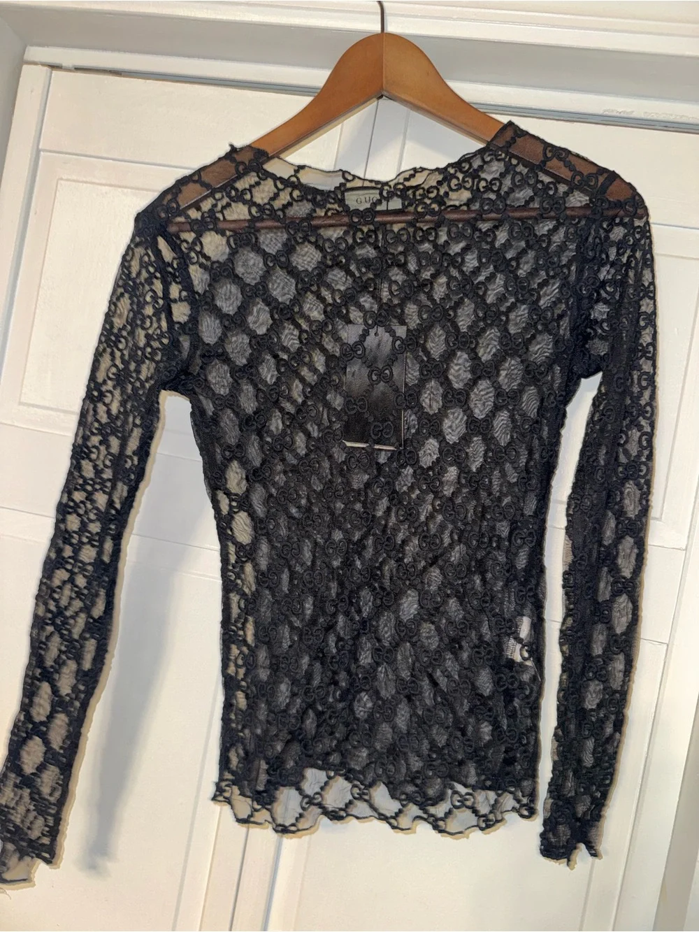 Gucci Black Long-Sleeve Lace Mesh Top - Picture 3 of 12